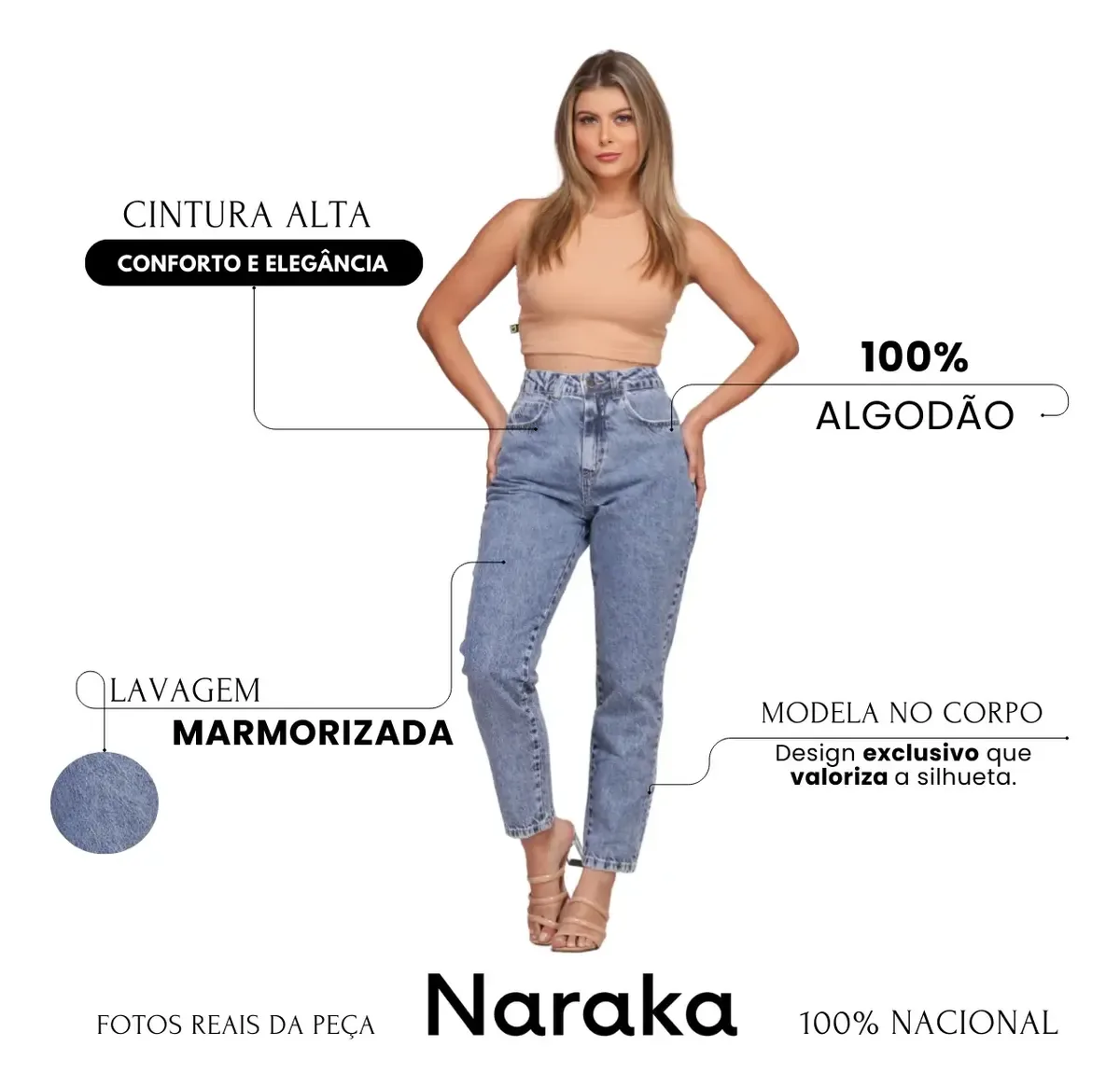 Calça jeans feminina cintura alta azul — fotografia fornecida para a vitrine