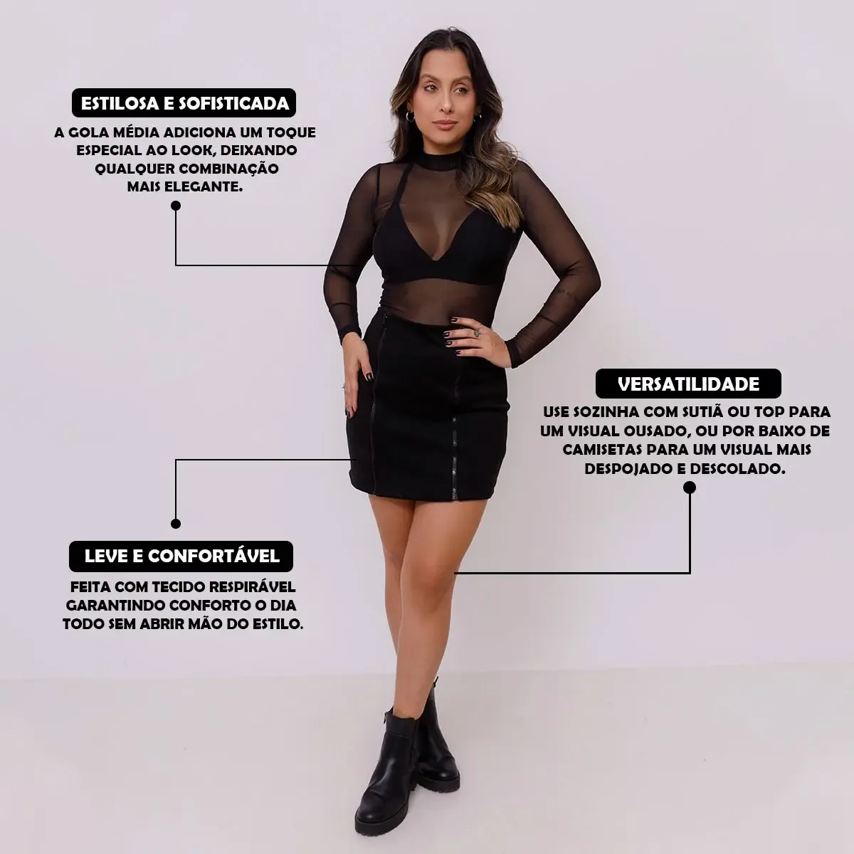 Blusa preta feminina com tule — fotografia fornecida para a vitrine